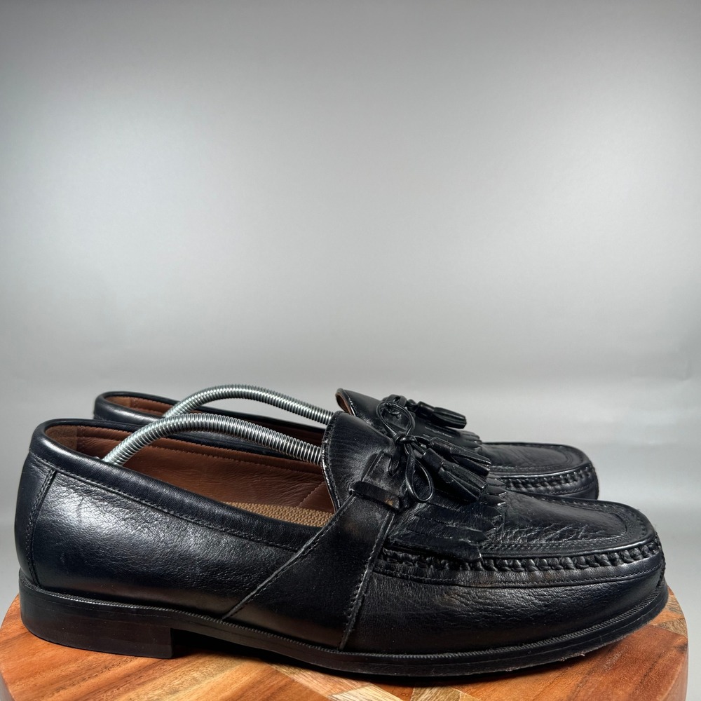 Johnston & Murphy Mens 13M Black Leather Tassel Kiltie Loafers 20-0593 Slip On